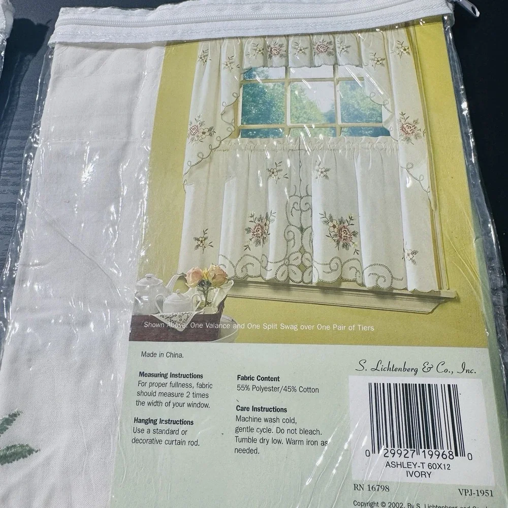 NOS Ashley Rose Embroidered Insert Valance 60x12 Cottage Floral Window‎ Curtain